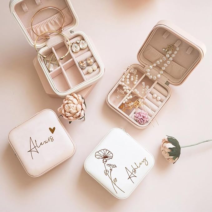 DayOfShe Personalized Name Jewelry Box for Women Girls Custom Travel Jewelry Case with Name for Bridesmaid Proposal Gifts, Travel Jewelry Box for Teen Girls Gifts-NeatNest