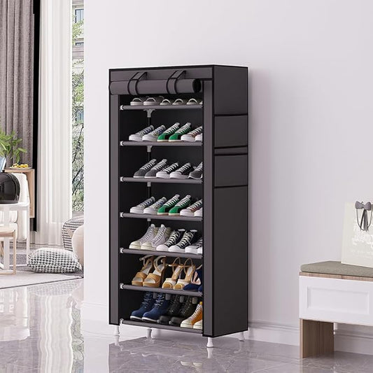Calmootey 7 Tier Shoe Rack Organizer,Portable Shoe Shelf with Nonwoven Fabric Cover for Closet Hallway,Bedroom,Entryway,Grey-NeatNest
