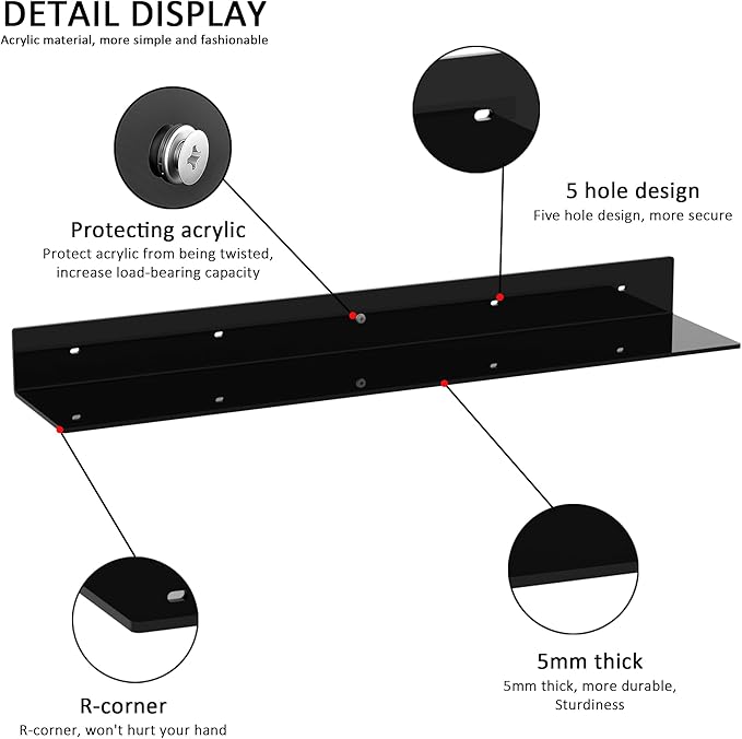 30 Inches Acrylic Long Wall Shelf Set of 2, Black Wall Mounted Acrylic Bathroom Storage Shelves Display Organizer, 2 Pack(30 Inch)-NeatNest