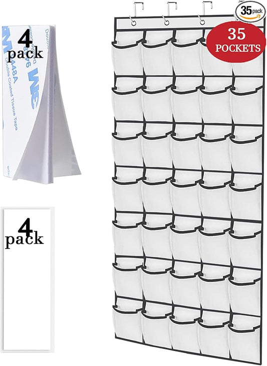 35 Pocket Over The Door Shoe Organizer, Door Hanging Storage Shoe Holder Rack for Large Capacity Shoe Organizer for Men and Women Kids Closet Bedroom Bathroom (White)-NeatNest