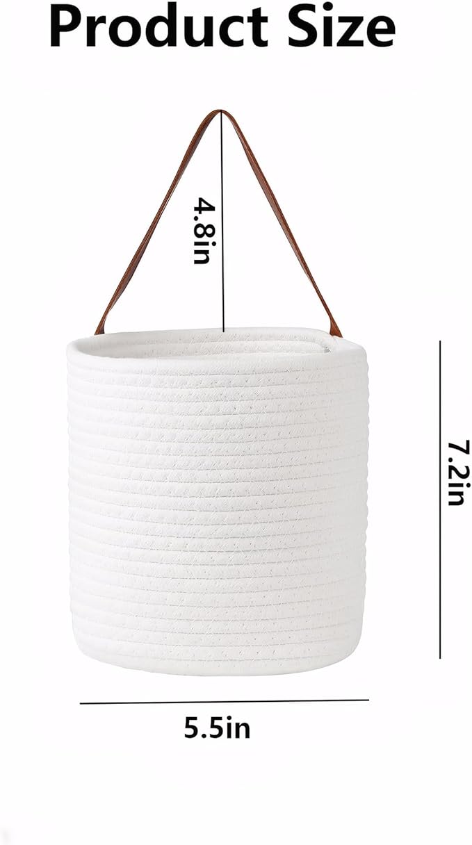 2 pack small Rope Hanging Baskets for sunglasses, Wall Storage Basket for Home Bedroom kitchen,Round Woven Basket Wall Decor for Plant Home Decor
