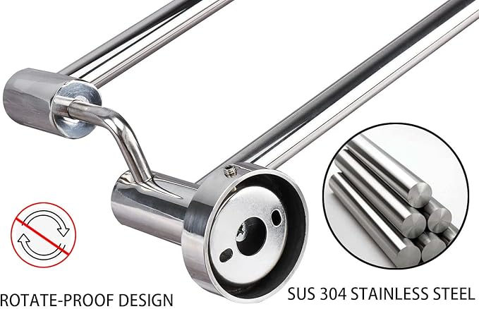 TocTen Double Bath Towel Bar - Thicken SUS304 Stainless Steel Towel Rack for Bathroom, Bathroom Accessories Double Towel Rod Heavy Duty Wall Mounted Towel Holder (Chrome, 30IN)