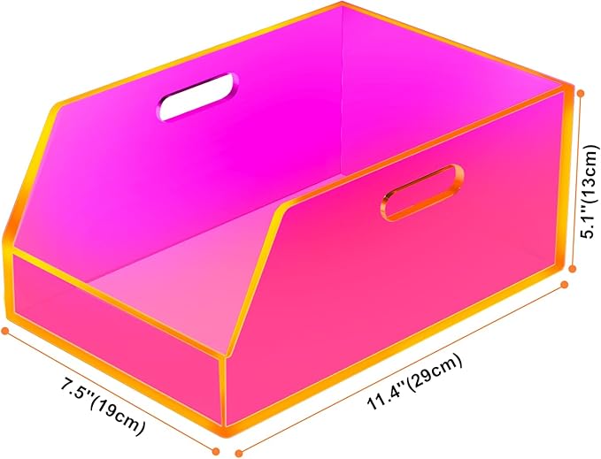 Gelite Stackable Storage Bin Organizer with Handles Acrylic Storage Container for Toy Pantry Kitchen Cabinet Bathroom Closet Office Organization, 11.4x7.5x5.1'', Neon Pink