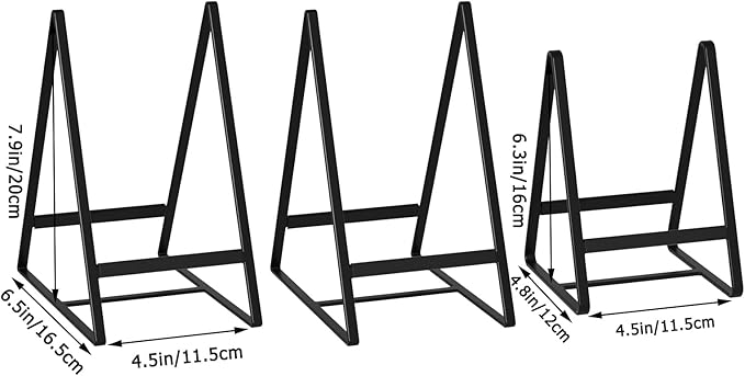 2 Large 1 Small Triangle Plate Holders Organizers Upright Cabinet Dish Drying Racks Metal Plate Dish Organizers Racks Stands for Countertop and Cupboard Black