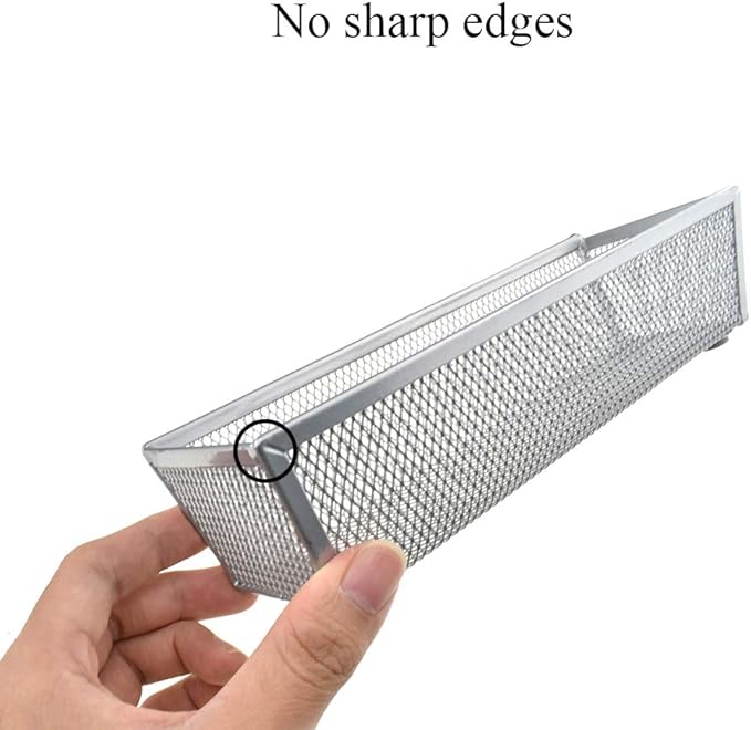 HAHIYO Stackable Mesh Tray Cup 9 x 3 x 2 inches Sturdy Container for Desk Drawer Organizer Collection for Home Office School kitchen Soft Foam Feet No Sharp Edges 2 Pack Silver-NeatNest
