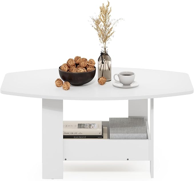 Furinno Simple Design Coffee Table with Storage Compartment, White-NeatNest