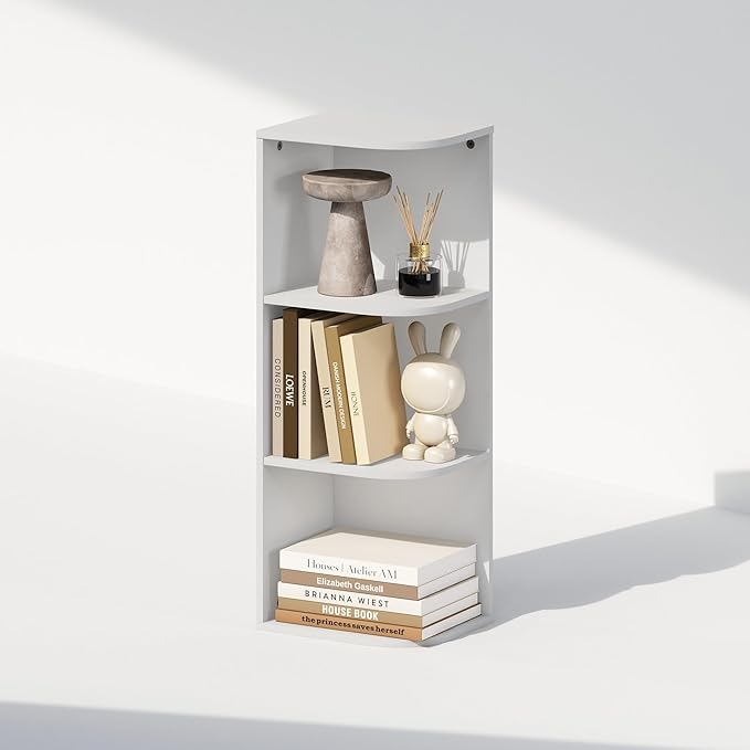 Furinno Reed 3-Tier Space Saving Corner Storage Display Shelf, White-NeatNest