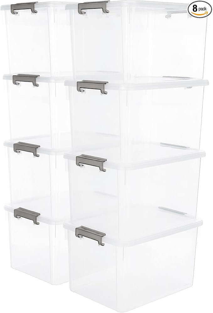 Citylife 32 QT Plastic Storage Bins with Latching Lids Stackable Storage Containers for Organizing Large Clear Storage Box for Garage, Closet, Kitchen, 8 Packs-NeatNest
