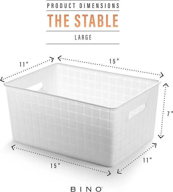 BINO | Plastic Storage Baskets Large - White | THE STABLE COLLECTION | Multi-Use Storage | Rectangular Cabinet Organizer | Baskets For Organizing with Handles | Home Office Organization and Storage-NeatNest