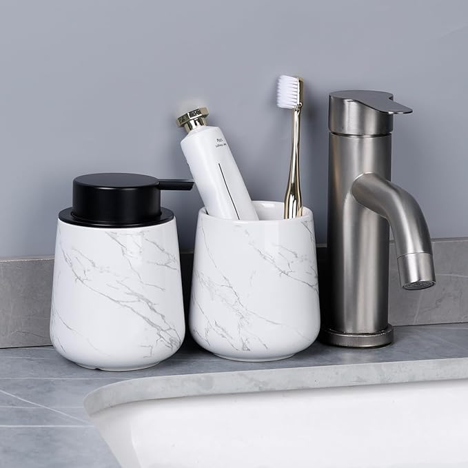 Bosilunlife Hand Soap Dispenser - Marble Lotion Dispenser 12Oz Ceramic Soap Dispenser Bathroom Refillable Liquid Pump Dispenser for Bathroom Kitchen Dispenser for Dish Soap with Easy-to-Press Pump-NeatNest