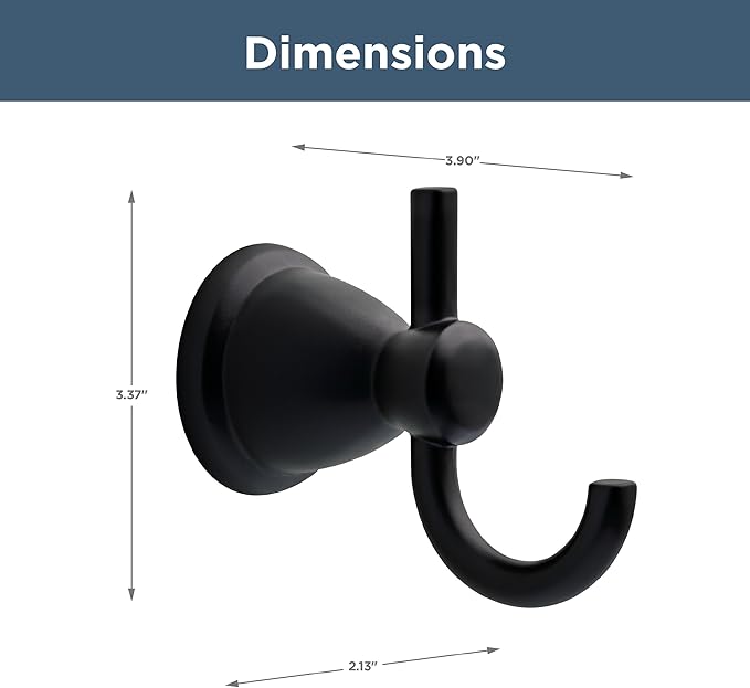 Franklin Brass Kinla (1-Pack) Towel Hooks Matte Black Double J Wall Mounted for Robes 2-Prong Holder, Bathroom Accessories KIN35-MB
