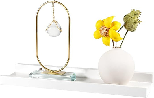 16 Inch Floating Shelves Wall Mounted, Solid Wood Wall Shelves for Decor and Storage, Picture Ledge Shelf for Bedroom/Bathroom/Living Room/Kitchen/Laundry Room, White Color,16*4*1.5, 1 Pack-NeatNest