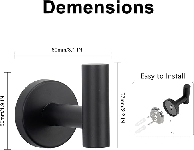 NearMoon Bath Towel Hooks- SUS 304 Stainless Steel Robe Hook Holder, Heavy Duty Coat Hook for Bathroom Livingroom Hotel Kitchen Garage, Wall Mounted (Matte Black, 16 Pack)