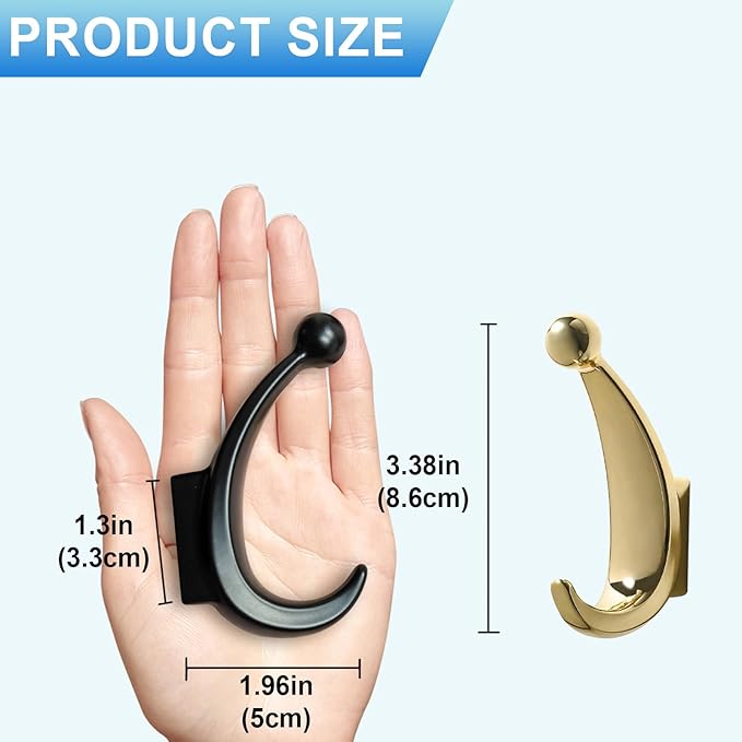 2 Pack Bathroom Towel Hooks, Screw in Metal Robe & Coat Hooks for Wall(Gold)