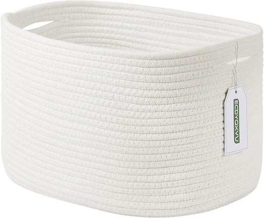 Cotton Rope Storage Basket, 15x10x9 Inches, Woven Basket for Shelves, Clothes, Toys, Towels, Books, and Laundry, Durable and Stylish, White (1 Pack)-NeatNest