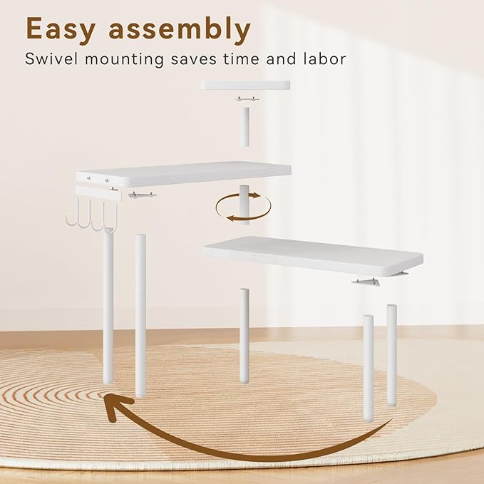 IBUYKE Countertop Organizer,3-Tier Spice Racks,Kitchen Counter Corner Shelf,4 Side Hooks,Adjustable Countertop Shelf for Kitchen, Bathroom, Coffee Bar, Cabinet, Desk,White,TLJ023W-NeatNest