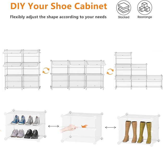 AWTATOS Shoe Rack, 6 Tier Shoe Storage Cabinet with Door, 24 Pair Shoe Organizer Shelves for Closet Hallway Bedroom Entryway, Transparent Twill-NeatNest