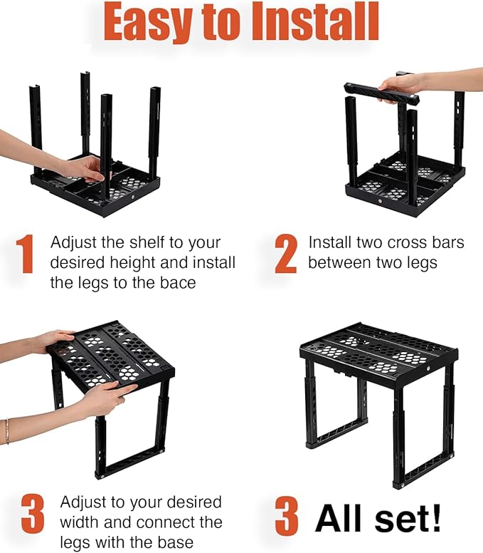 Adjustable Lokcer/Cabinet Organizer Shelf， Adjustable Width and Height, Ideal Locker for School, Office, and Gym Lockers… (Black 2 Pack New Version)