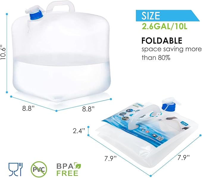 Collapsible Water Container with Spigot, 2×2.6 Gallon BPA Free Camping Water Storage Jug Carrier for Outdoors Hiking Backpack RV&Emergency, Survival Water Canteen-Portable Foldable Transparent-NeatNest