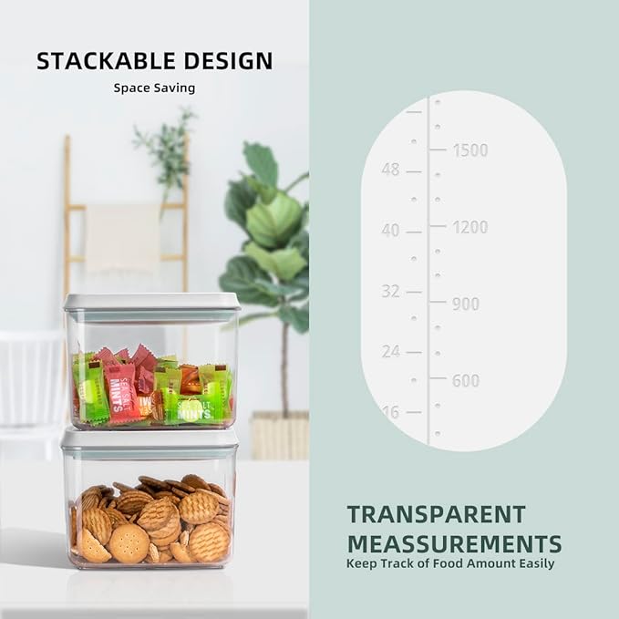 12 Pcs Pop Airtight Food Storage Containers with Lids for Kitchen Pantry Organization Stackable Cereal Snacks Flour Sugar Coffee Spaghetti (1.2, 2.0, 2.7, 3.3qt)*3-NeatNest