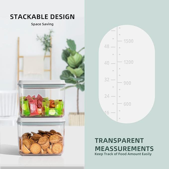 8-Piece Set of Pop Airtight Food Storage Containers with Lids Stackable Containers for Kitchen Pantry Organization Ideal for Cereal Snacks Flour Sugar Coffee and Spaghetti (1.2, 2.0, 2.7, 3.3qt)*2-NeatNest