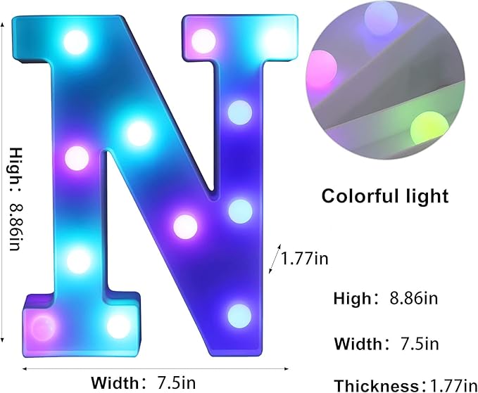 Foaky Colorful LED Letter Lights with Remote,Marquee Light Up Letters Sign for Night Light Wedding/Birthday Party Battery Powered Christmas Lamp Home Bar Decoration(N)-NeatNest