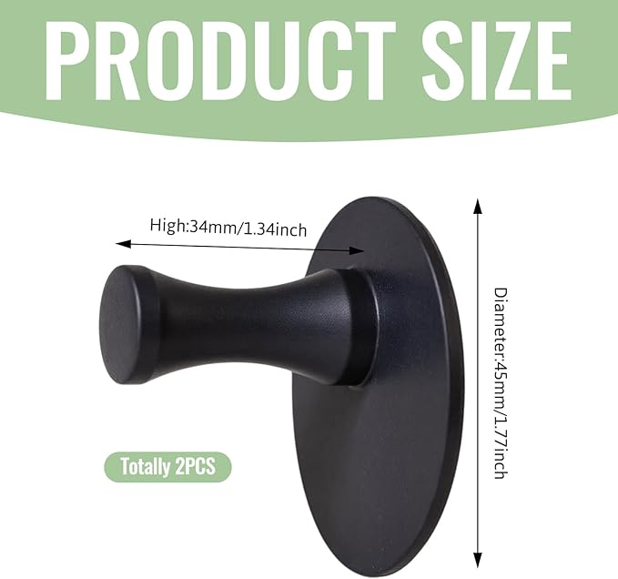 2 Packs Matte Black Adhesive Towel Hooks, Heavy Duty Wall Hooks 304 Stainless Steel Waterproof Sticky Towel Holder Shower Hook for Bathroom Kitchen Hanging Hat Robe Coat Bags