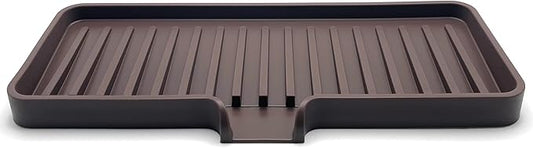 Happitasa Silicone Soap Dish Tray and Sponge Holder with Drain Chute | Bathroom and Kitchen Sink Organizer Caddy (Dark Chocolate, 9"x3.5", 5.6 Ounces)-NeatNest