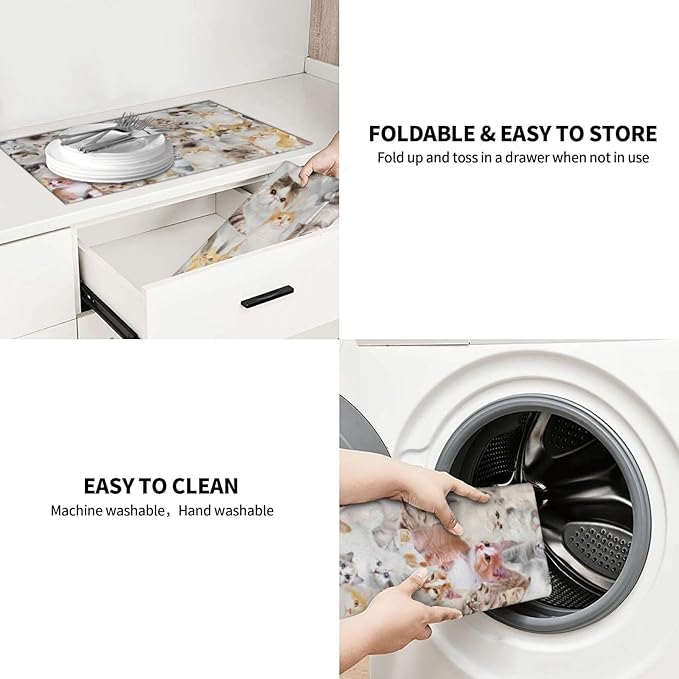 Cute Cat Dish Drying Mat 18 x 24 Inch for Kitchen Counter Cute Kitchen Mat Microfiber Kitchen Countertop Absorbent Reversible Drainer Rack Pad Dish Drying Mat-NeatNest