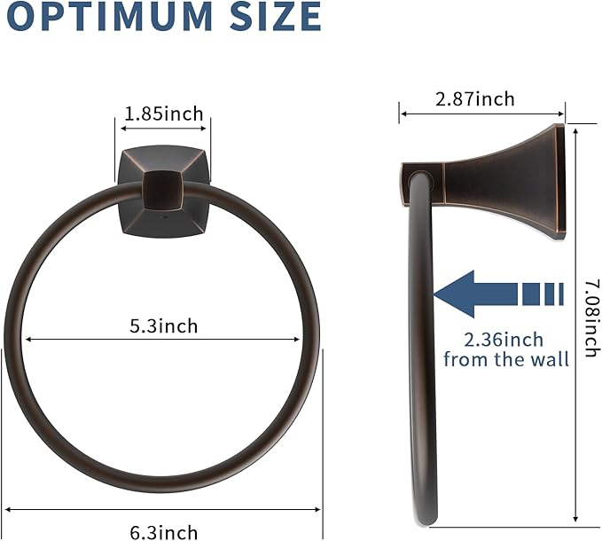 Hand Towel Holder for Bathroom Oil Rubbed Bronze Towel Ring Stainless Steel and Zinc Alloy Towel Hanger Wall Mount for Bath, Kitchen, 2 Pack