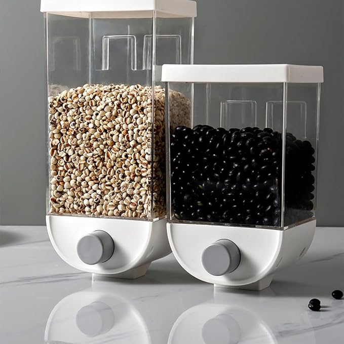 Hemoton Dry Food Dispenser Wall Mounted Single Cereal Dispenser Box for Cereal Grain Nuts Beans Candy Rice Oatmeal Storage Container 1500ml (White)-NeatNest