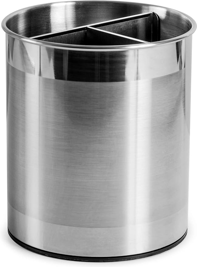 Cooler Kitchen Rotating Extra Large Stainless Steel Utensil Holder Caddy with Sturdy No-Tip Weighted Base, Removable Divider, and Gripped Insert Bottom -Dishwasher Safe Metal Cooking Utensil Holder…-NeatNest