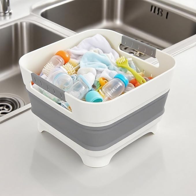 2.4 Gal (9L) Collapsible Dish Basin with 2 Drainage Plugs - Foldable Sink for Kitchen, Camping, RV | Space-Saving Multifunctional Wash Basin for Veggies, Dishes-NeatNest