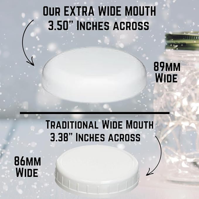 JARMING COLLECTIONS Mason Jars 16 oz Glass Extra Wide Mouth Pint Storage Jars with Lids - BPA Free Plastic Storage Lids - Made in USA - Pint Glass Jars 16 oz with White Lids