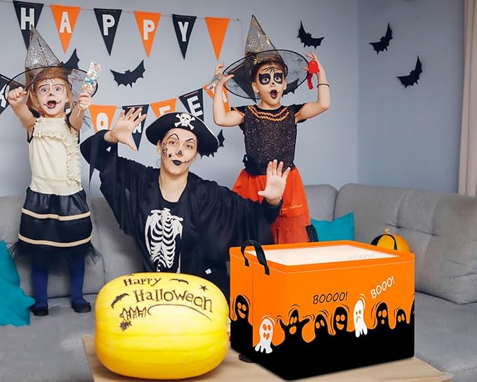 CLOCOR Rectangular Storage Basket Empty,Gift Basket for Halloween, Waterproof Storage Bin with Handles,Room Decor(Spooky)-NeatNest