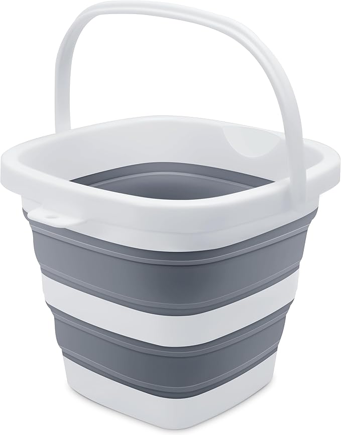 Small Collapsible Bucket, 1.4Gal/5L BPA-Free - Foldable Water Pail for Car Washing, Camping, Beach - Portable Lightweight Storage for Outdoor, RV, Travel (Grey)-NeatNest