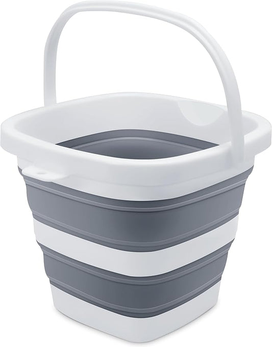 Small Collapsible Bucket, 1.4Gal/5L BPA-Free - Foldable Water Pail for Car Washing, Camping, Beach - Portable Lightweight Storage for Outdoor, RV, Travel (Grey)-NeatNest