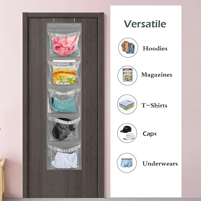 2 Pcs Day of Week Clothing Organizer Monday to Friday School Clothes Organizer for Kids Weekly Hanging Closet Organizer (GREY)-NeatNest