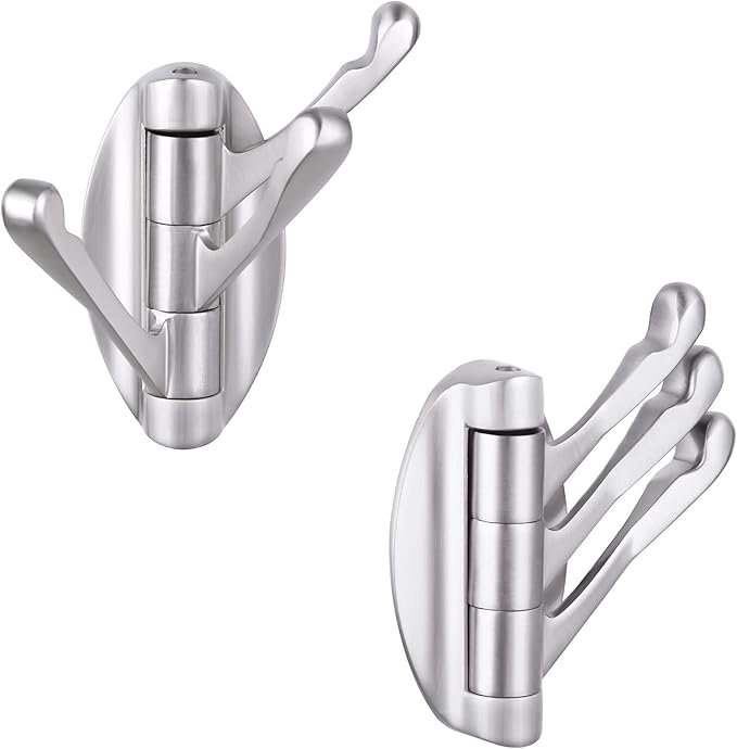 Angle Simple Foldable Swivel Towel Hook 2 PCS, Metal Flexible Coat Hook, Bath Towel Holder, Heavy Duty Robe Clothes Hanger for Bathroom RV Wall Mount, Brushed Nickel