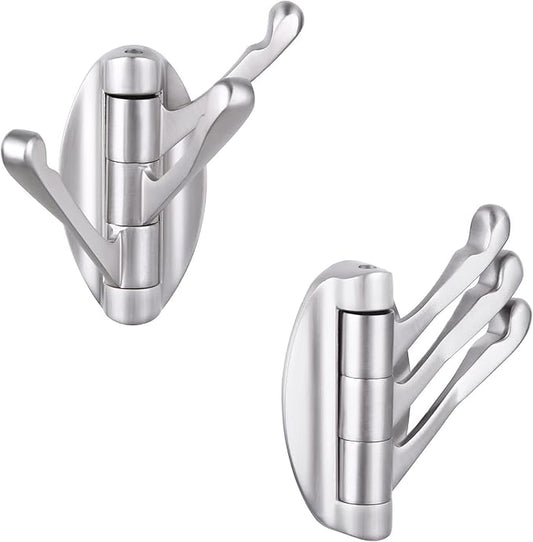 Angle Simple Foldable Swivel Towel Hook 2 PCS, Metal Flexible Coat Hook, Bath Towel Holder, Heavy Duty Robe Clothes Hanger for Bathroom RV Wall Mount, Brushed Nickel