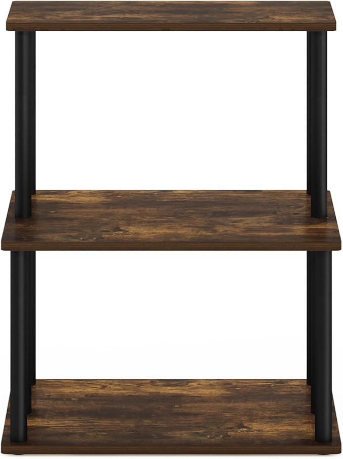 Furinno Turn-N-Tube 3-Tier Toolless Kitchen Storage Shelf, Amber Pine/Black-NeatNest