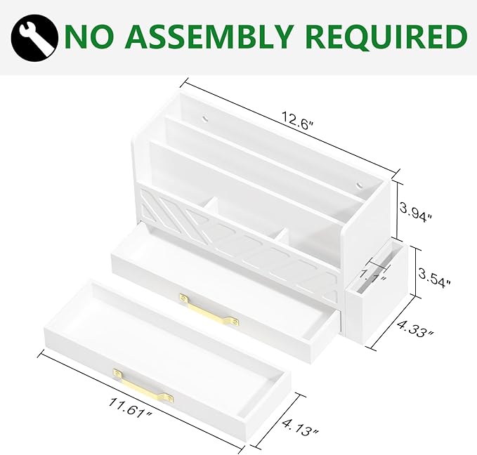 Bamboo Desk Organizer Mail Holder Countertop Wood Desk Drawer Tabletop Storage Box Pen Holder Letter Sorter Makeup Organizer for School Home Office Supplies with Pen Holder White-NeatNest