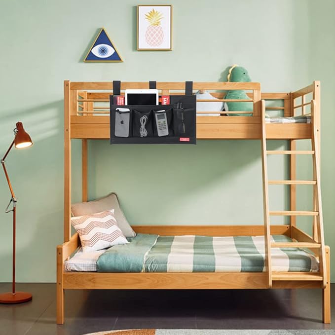 Hanging Bedside Caddy, Bedside Storage Organizer for Magazine, Phone, Remote control (6 Pockets-Black)-NeatNest
