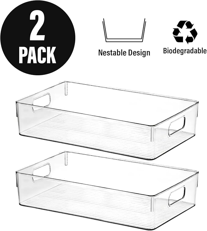 Clear Plastic Storage Bins, Perfect for Kitchen Organization or Pantry Organization and Storage, Large Fridge Organizer Plastic Bins, Pantry Organization and Storage Bins, Cabinet Organizers-NeatNest