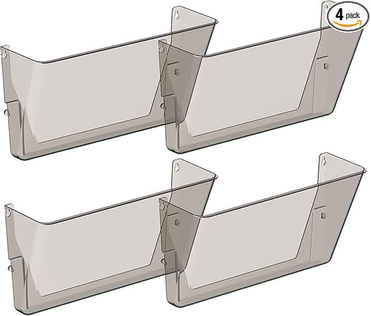 4 Pack Clear Acrylic Single Pocket, Plastic Hanging Wall Mount File Holder for Office Home ,Gray