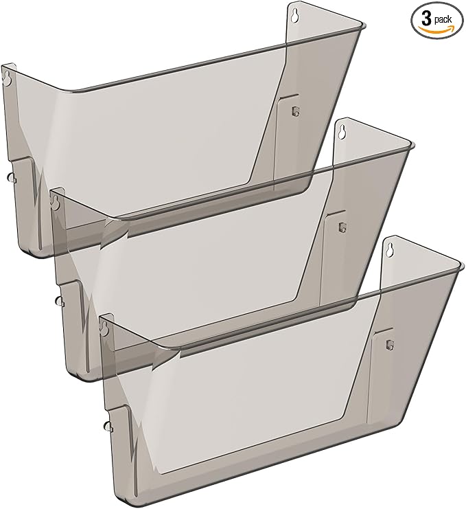 Clear Acrylic Single Pocket, Plastic Hanging Wall Mount File Holder for Office Home (Gray, pack3)-NeatNest