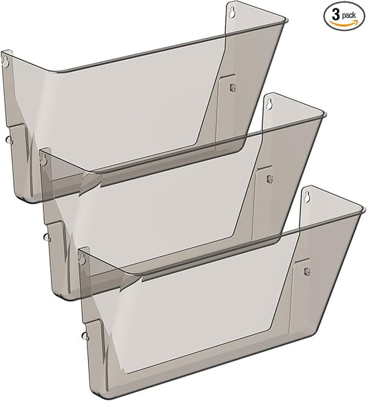 Clear Acrylic Single Pocket, Plastic Hanging Wall Mount File Holder for Office Home (Gray, pack3)-NeatNest