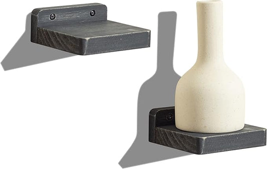 Freezing point Small Floating Shelf for Wall Set of 2 Natural Wood 4Inch Mini Wall Shelves Decor Plant Display Collectibles Mounted Kitchen Bathroom Bedroom Corner Decorative Storage Tiny Stand Black-NeatNest