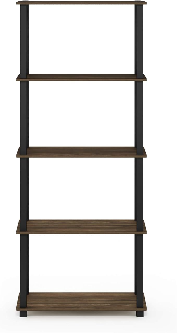 Furinno Turn-N-Tube 5-Tier Multipurpose Shelf / Display Rack / Storage Shelf / Bookshelf, Square Tubes, Columbia Walnut/Black-NeatNest