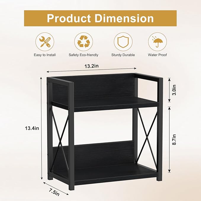 Giikin Countertop Organizer, 2 Tier Coffee Station Organizer for Desktop, Wood Counter Shelf Spice Rack for Kitchen (Black, M)-NeatNest